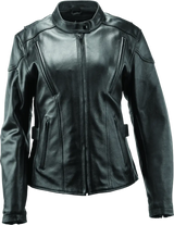 Black leather motorcycle jacket from River Road Race collection for women in 2XL