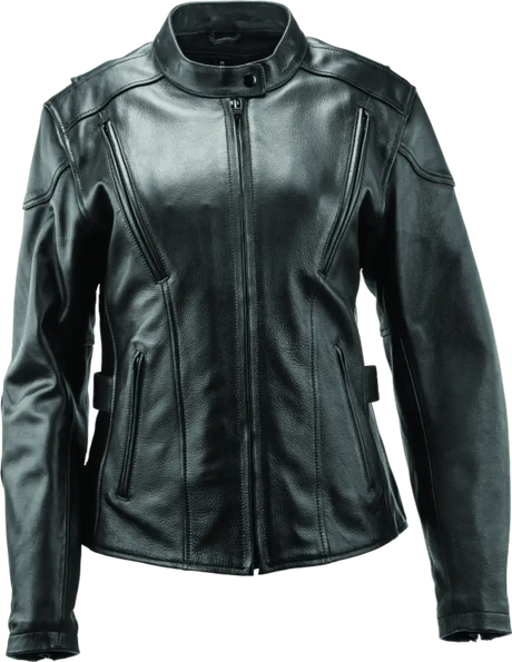 Black leather motorcycle jacket from River Road Race collection for women in 2XL