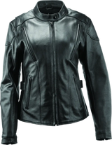 Black leather motorcycle jacket from River Road Race collection for women in 2XL