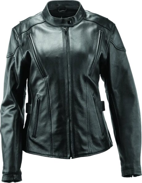 Black leather motorcycle jacket from River Road Race collection for women in 2XL