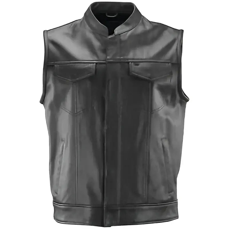 Black leather road vandal club vest for motorcycle riders in 4XL size by River Road Vandal
