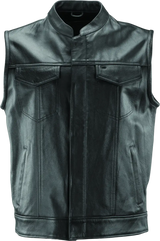 Black leather River Road Vandal Club Vest for a cool biker look in small size