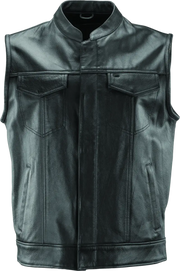Black leather River Road Vandal Club Vest for a cool biker look in small size
