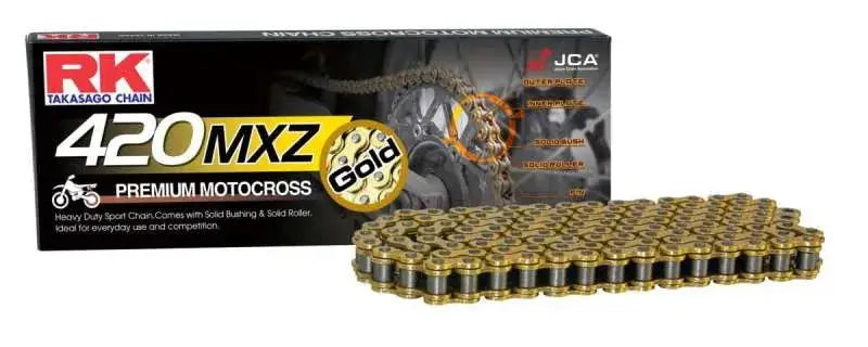 Gold-colored motorcycle chain GB420MXZ-134L for improved riding experience