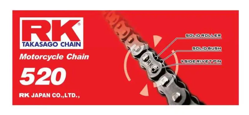 Motorcycle chain RK-M 520-92L advertisement highlighting durable Chain RK-M 520-92L