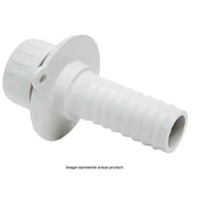 White plastic hose fitting for RM301P Zebra evacuation flange cap and strap