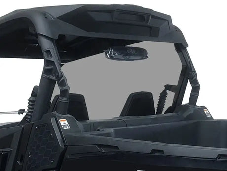 Rear view of RNGWS4000 Spike D-2 with full tilting windshield on dark grey utility vehicle