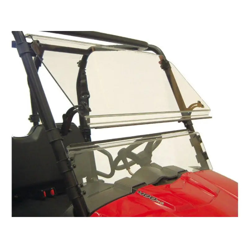 Red utility vehicle with a two-piece clear tilting windshield for RNGWS4000 Spike D-2