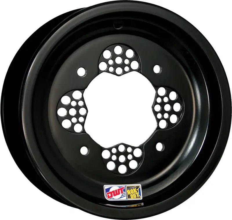 Black ATV wheel with unique spoke design and roll bead for RO-14-429 Rok Out UTV