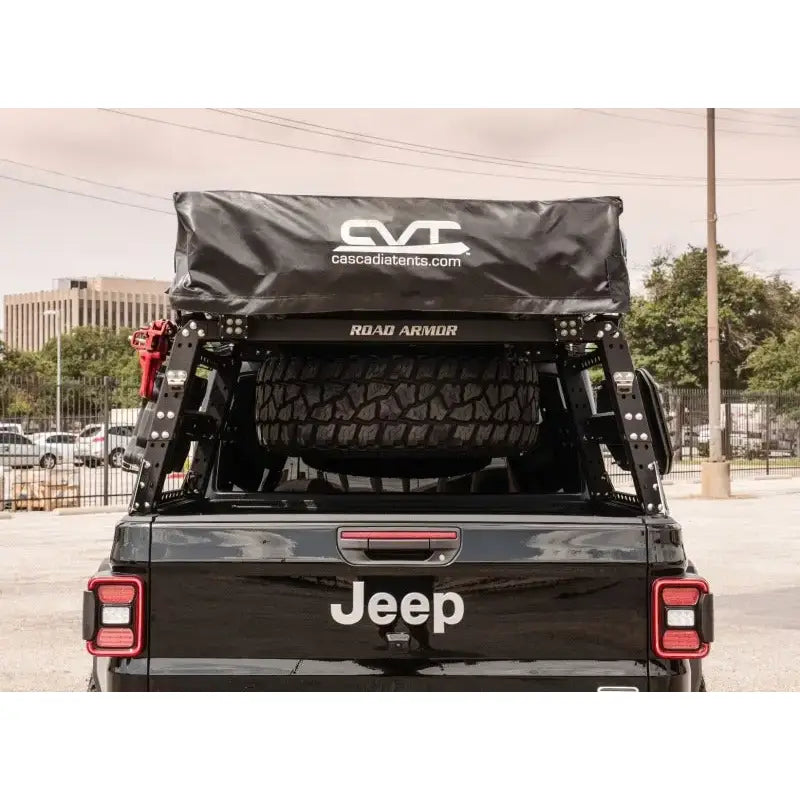 Road Armor black Jeep cargo cover with spare tire winch storage