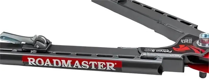 Black and red tow bar with extended arm for secure connection and safe towing