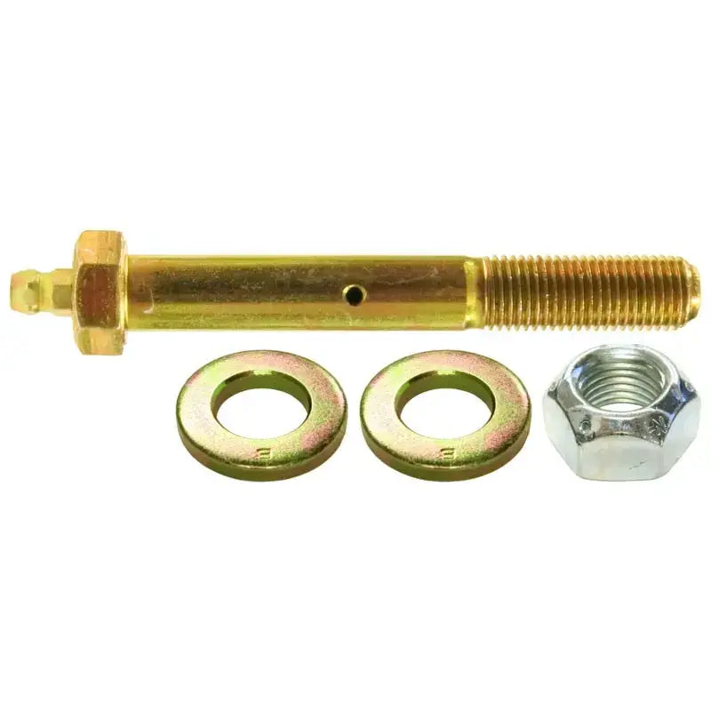 Gold-colored RockJock greaseable bolt with washers and nut for heavy-duty upgrades