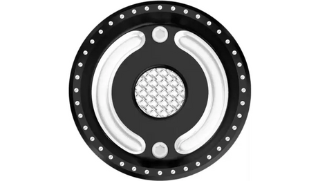 Black and silver contrast cut decorative countershaft pulley by Roland Sands Design