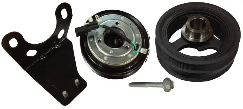Automotive engine accessory drive components with bracket pulley clutch for ROUSH 2014 Ford F-150 supplemental fead kit