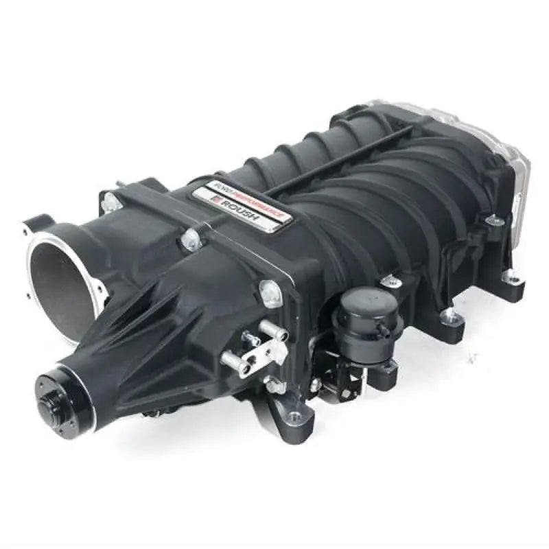 Black supercharger assembly for Roush supercharger kit on Ford Mustang GT 2022