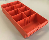 RP428 Rolacase Van Storage Plastic Bin, durable orange organizer with multiple compartments for efficient van tool and equipment storage.
