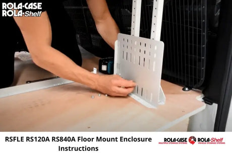 Metal shelving being assembled in RS840A Rolacase Storage Floor Enclosure 8-Series