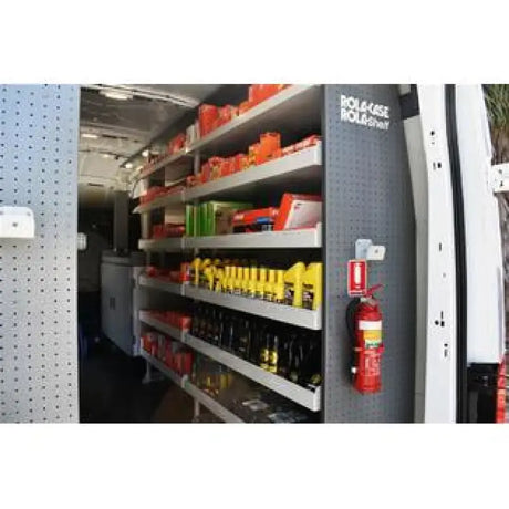 Organized van shelving with RSSHL/126 Rolacase Storage Shelf 12 Series Large