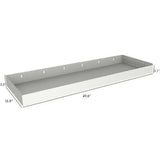 Rectangular white metal tray with dimensions on RSSHL/129 Rolacase Storage Shelf 12 Series