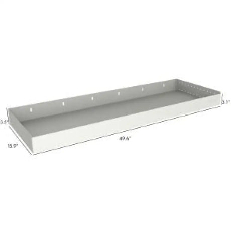 Rectangular white metal Rolacase storage shelf from RSSHL/129 Rolacase Storage Shelf 12 Series