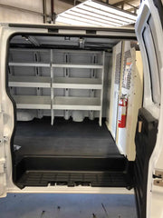 Rolacase RSSHL/85 Storage Shelf 8 Series Small installed in a van, showcasing compact and durable shelving for optimized space organization.