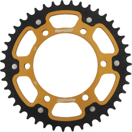 Gold and black RST-480-43-GLD rear stealth sprocket with 43 teeth for Suz/Yam bikes