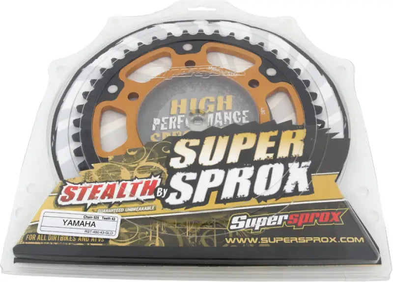 SuperSprox RST-480-43-GLD rear stealth sprocket for Yamaha in clear packaging