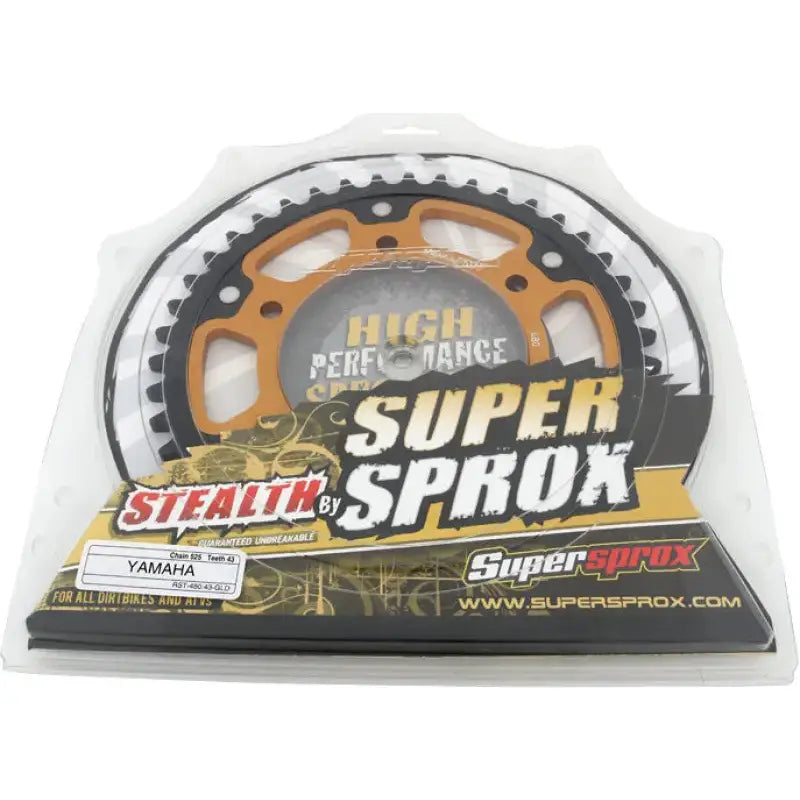 SuperSprox RST-480-43-GLD rear stealth sprocket for Yamaha in clear packaging