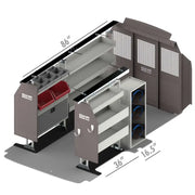 Van shelving system with dimensions.
