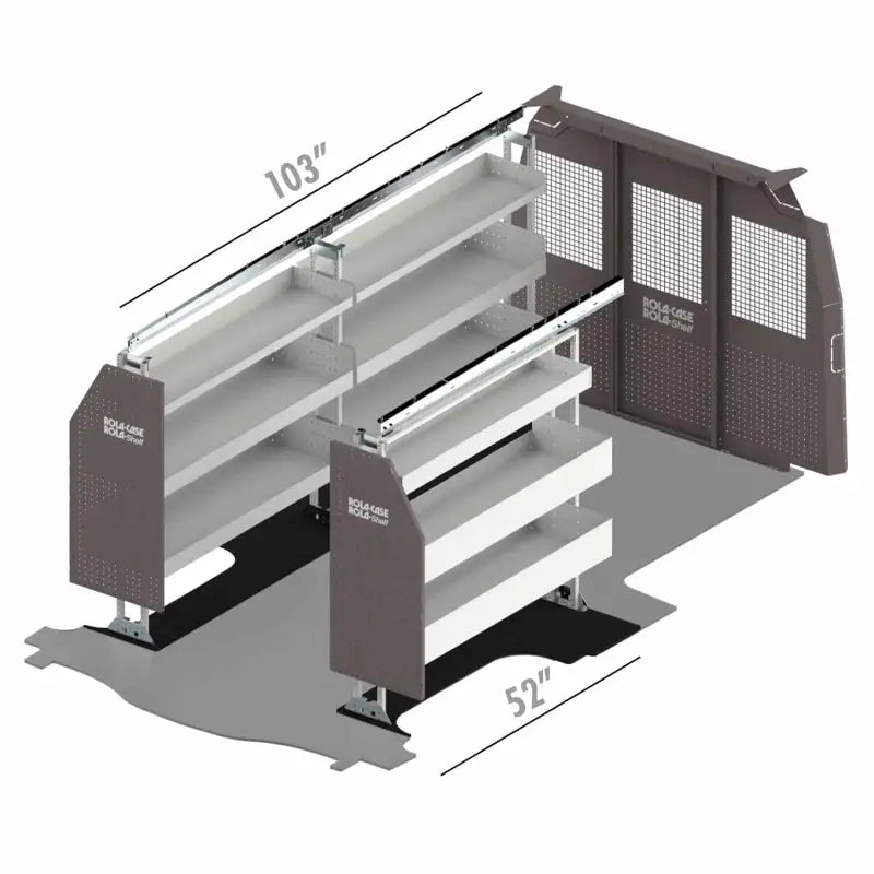 Van shelving unit with dimensions for RSVAKIT155CE19 ROLACASE securing anchor kit