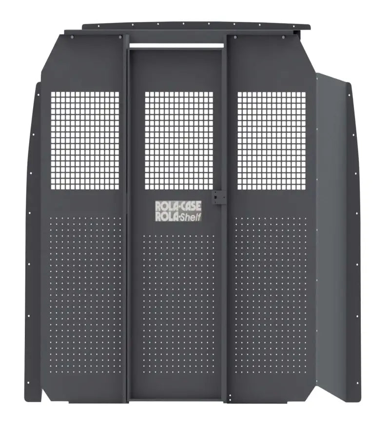 Gray metal van partition with secure roof anchor kit for RSVAKMS144SHR21 Rolacase