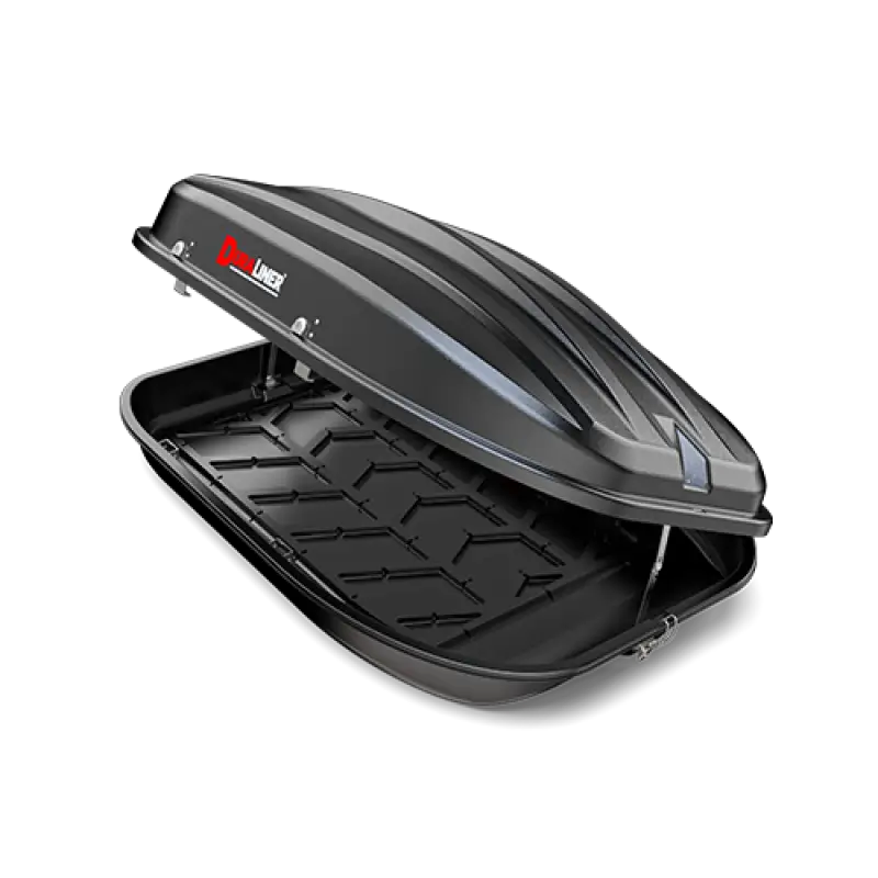 RT10D Penda Duraliner 10 Cf Roof Top Cargo Box, open view showcasing spacious interior and durable construction, perfect for travel storage.