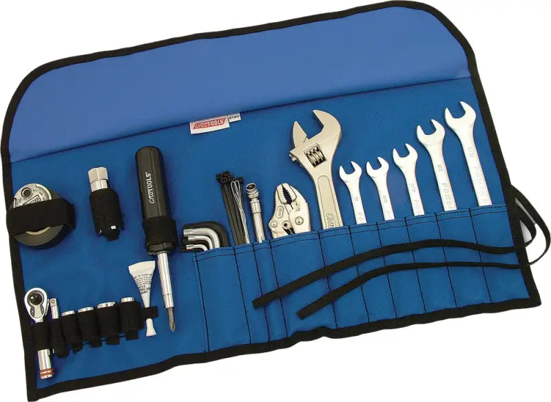 Blue Roadtech H3 Tool Kit with various tools, perfect travel tool kit option
