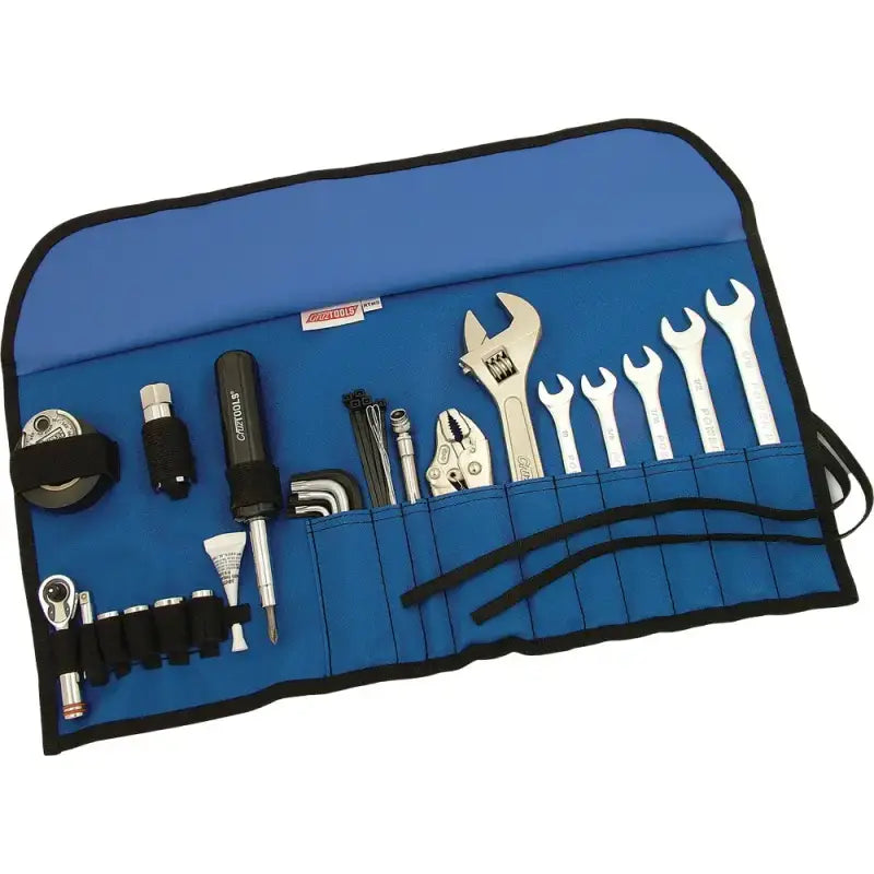 Blue Roadtech H3 Tool Kit with various tools, perfect travel tool kit option