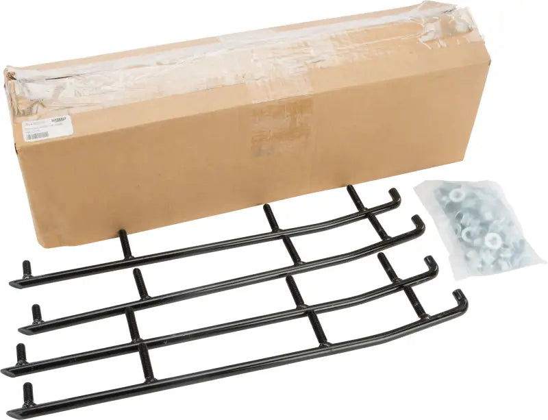 Black metal grate with mounting hardware and cardboard box for RUA-9750-20 standard wear bar