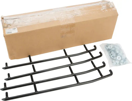 Black metal grate with mounting hardware and cardboard box for RUA-9750-20 standard wear bar