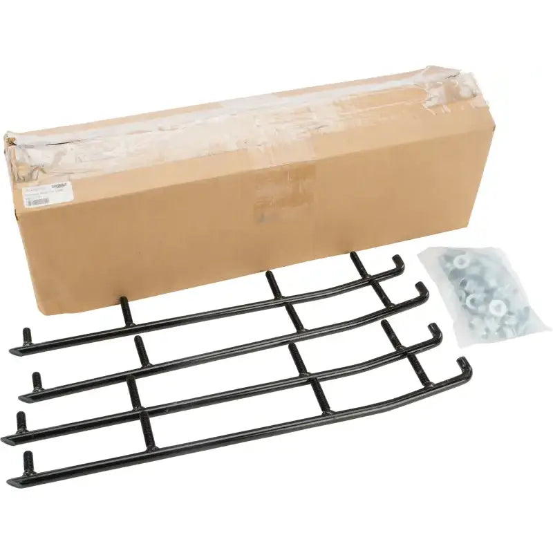 Black metal grate with mounting hardware and cardboard box for RUA-9750-20 standard wear bar