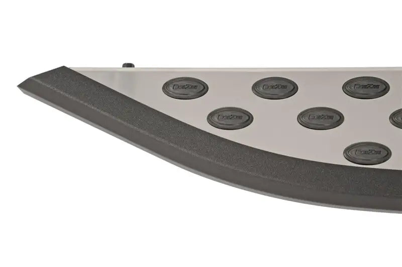 Curved spa step with textured edge for running board with black trim and powder coating