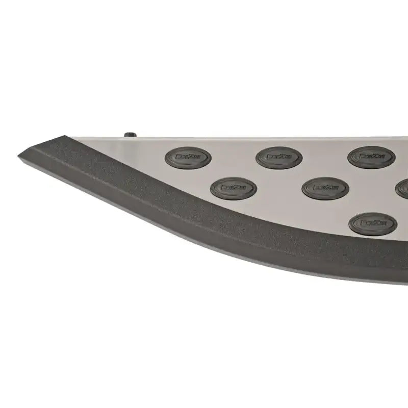 Curved spa step with textured edge for running board with black trim and powder coating