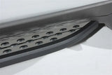 Vehicle running board with black trim, powder coated stainless steel for style and durability
