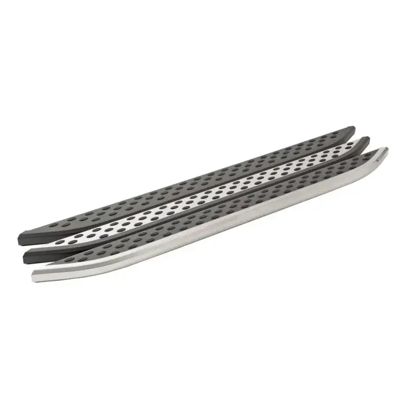 Three perforated running boards with black trim, powder coated finish for trucks