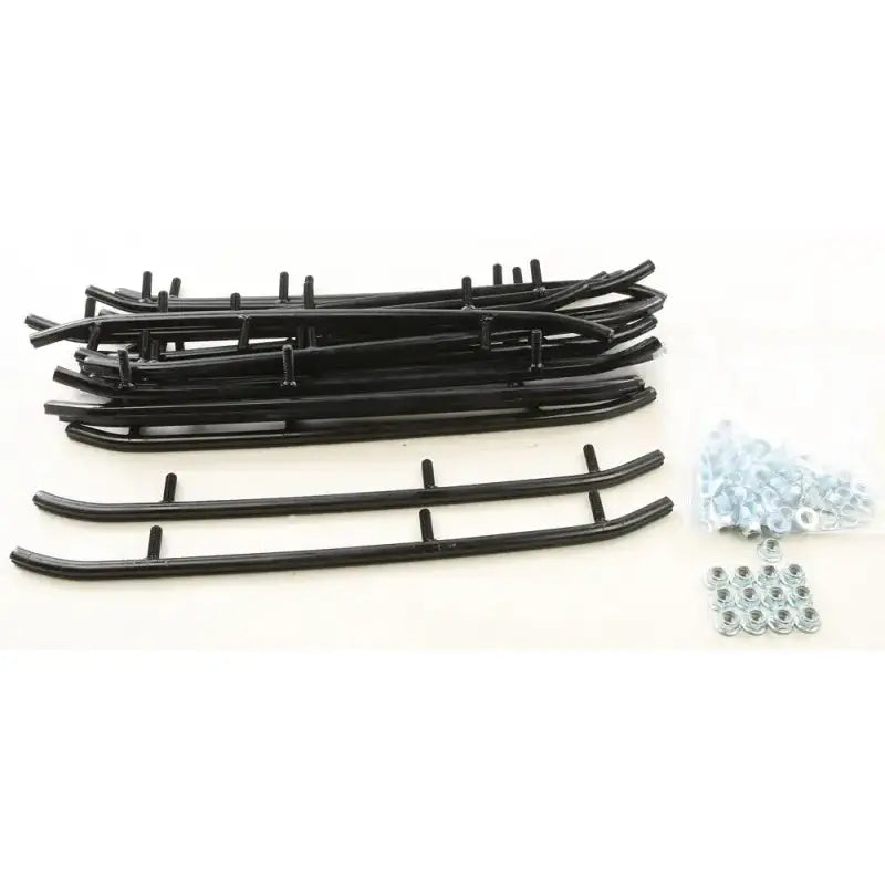 Stack of black snowmobile wear bar runners with bolts and nuts for RUP-1125-20 standard wear bar