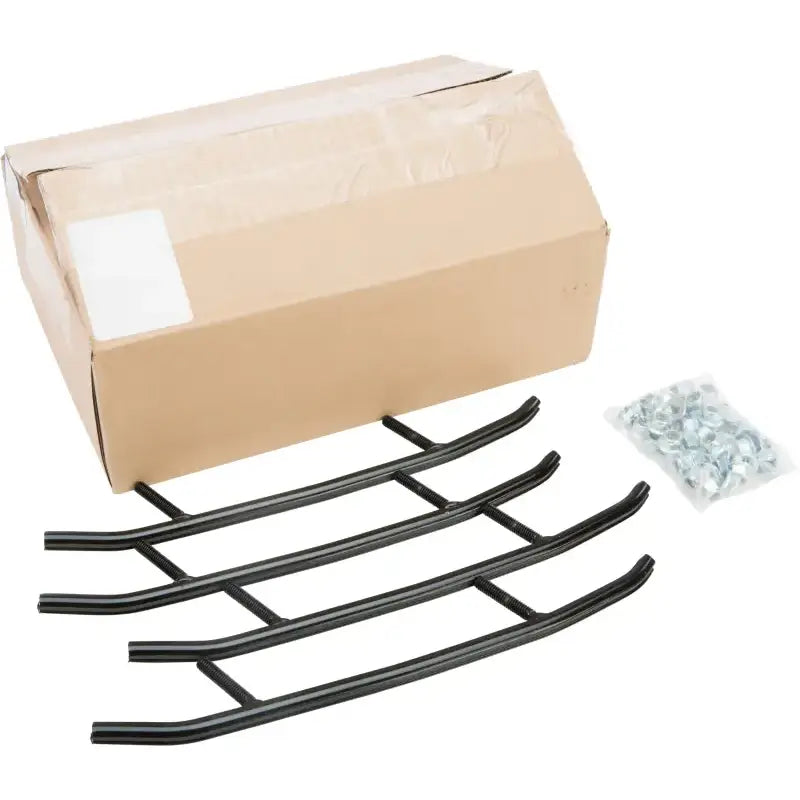 Metal grate for vehicle with mounting hardware and box, part of RUS-9600-20 standard wear bar runners