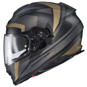 Black and gold Scorpion Exo Ryzer full-face helmet with clear visor for style and safety