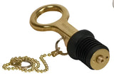 S-0206C Whitecap 1' Aluminum Bailer Plug - Screw with attached brass chain designed for boats and watercraft.