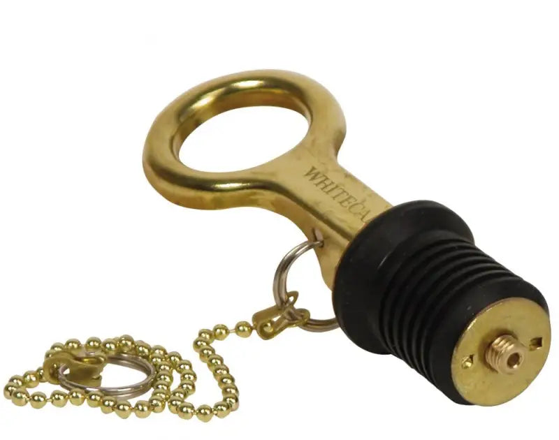 S-0209C Whitecap 1’ Brass Bailer Plug - Lever/8’ Cha - Boat Drain