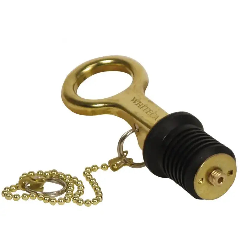 S-0209C Whitecap 1’ Brass Bailer Plug - Lever/8’ Cha - Boat Drain
