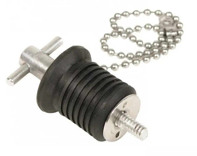 S-0289C Whitecap 1’ A1 Screw Type W/ 8’ Chain - Boat Drain Plug