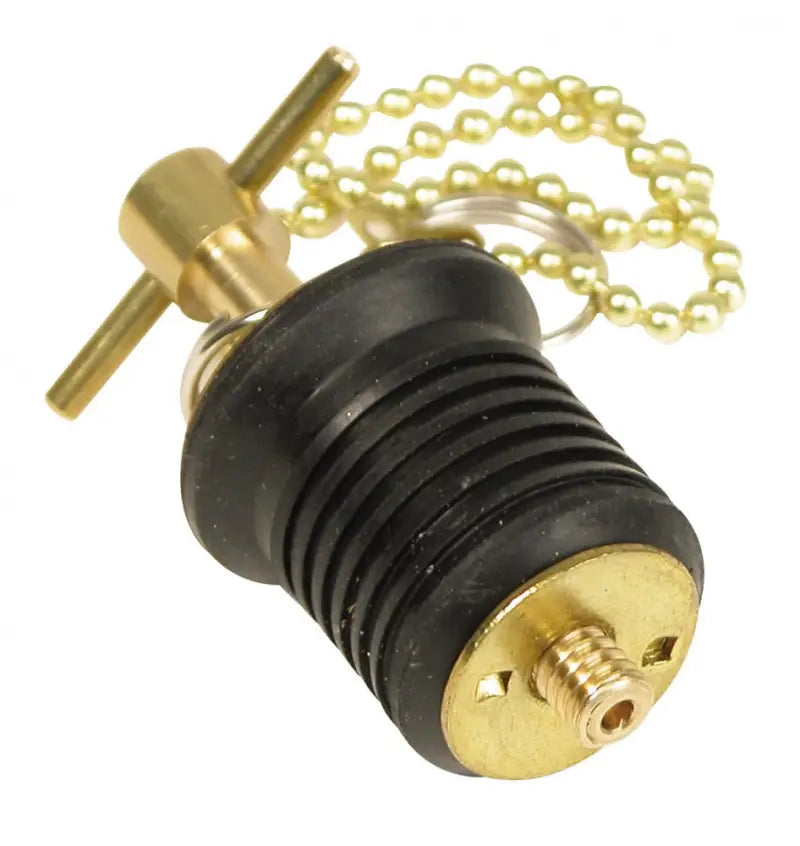 S-0293C Whitecap 1' Brass Bailer Plug with Twist Design and 8' Chain for Boats