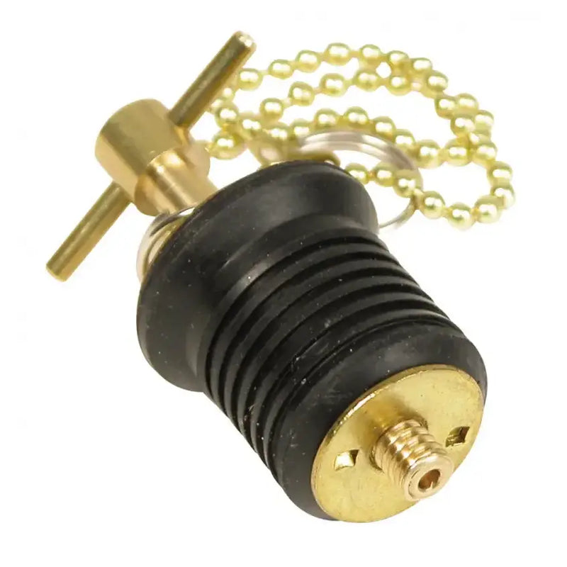 S-0293C Whitecap 1' Brass Bailer Plug with Twist Design and 8' Chain for Boats